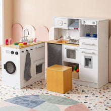 Keezi Kids Wooden Kitchen Playset 2-piece Pretend Toy Kitchen 29pc Food Set