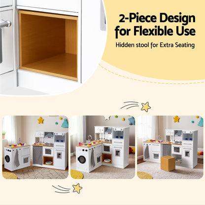 Keezi Kids Wooden Kitchen Playset 2-piece Pretend Toy Kitchen 29pc Food Set