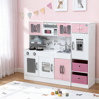 Keezi Kids Kitchen Playset 2-Piece Wooden Pretend Play Coffee Maker Toy 100CM Pink