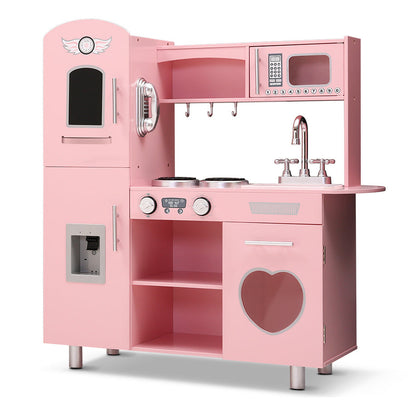 Keezi Kids Kitchen Play Set Wooden Pretend Toys Cooking Children Storage Pink