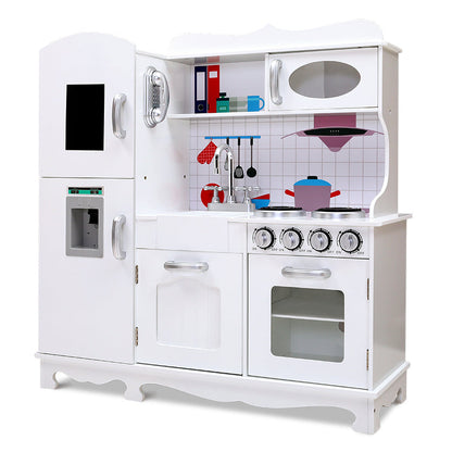 Keezi Kids Kitchen Play Set Wooden Pretend Toys Cooking Children Storage White