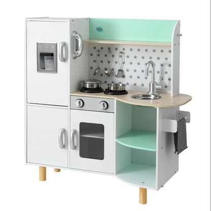 Keezi Kids Wooden Pretend Kitchen Play Sets Cooking Toys Oven Fridge 85CM Green