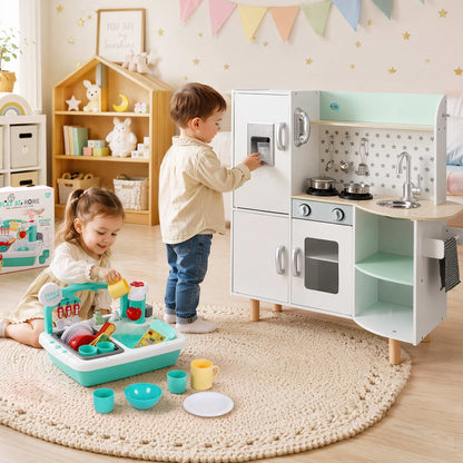 Keezi Kid Pretend Kitchen Wooden Play Sink Playset Dishwasher Toys Green