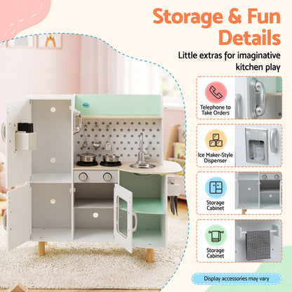Keezi Kid Pretend Kitchen Wooden Play Sink Playset Dishwasher Toys Green