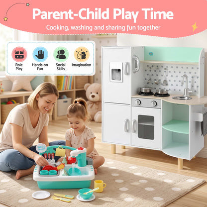 Keezi Kid Pretend Kitchen Wooden Play Sink Playset Dishwasher Toys Green