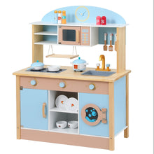 Keezi Kids Wooden Pretend Kitchen Play Sets Cooking Toys Pot Pan Bowls Oven Dishwasher 80CM Blue