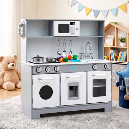 Keezi Wooden Play Kitchen Pretend Kitchen 82cm Kids Toy Food Set Grey