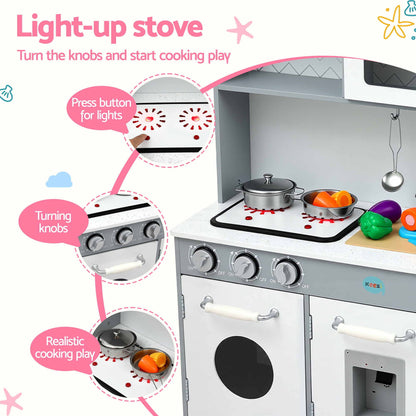 Keezi Wooden Play Kitchen Pretend Kitchen 82cm Kids Toy Food Set Grey