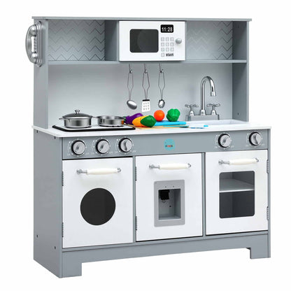 Keezi Wooden Play Kitchen Pretend Kitchen 82cm Kids Toy Food Set Grey