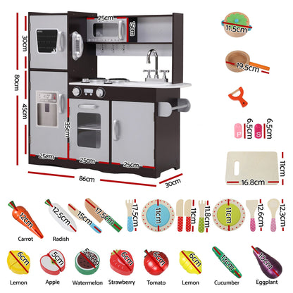 Keezi Kids Play Kitchen Pretend Toy Kitchen With Wooden Play Food Set