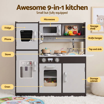 Keezi Kids Play Kitchen Pretend Toy Kitchen With Wooden Play Food Set