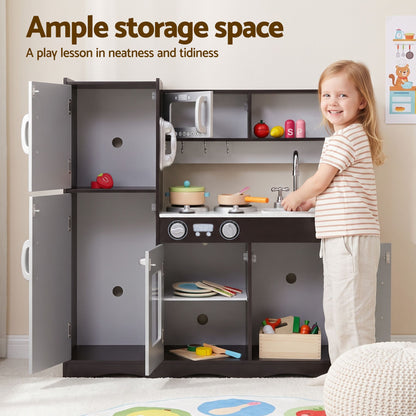 Keezi Kids Play Kitchen Pretend Toy Kitchen With Wooden Play Food Set