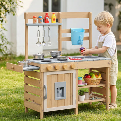 Keezi Kids Kitchen Playset Wooden Play Kitchen Mud Kitchen Toy Kitchen 95cm Tall