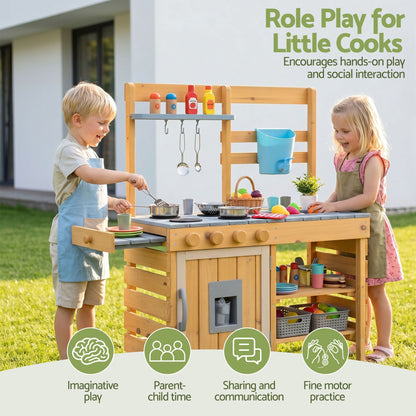 Keezi Kids Kitchen Playset Wooden Play Kitchen Mud Kitchen Toy Kitchen 95cm Tall