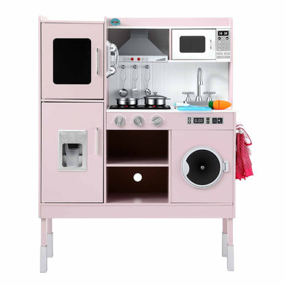 Keezi 102cm Wooden Pretend Kitchen Playset With Apron And Food Set1 Pink