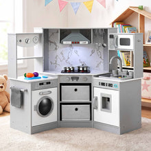 Keezi 112cm Wooden Pretend Kitchen Playset Kids Toy Sink Stove Grey