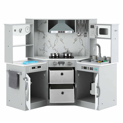 Keezi 112cm Wooden Pretend Kitchen Playset Kids Toy Sink Stove Grey