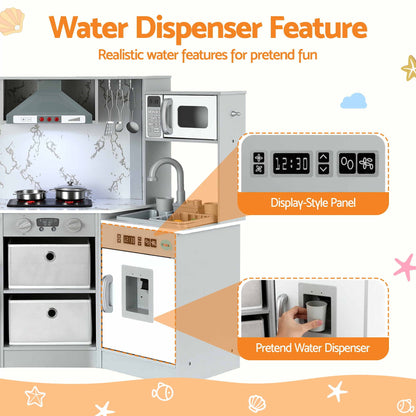 Keezi 112cm Wooden Pretend Kitchen Playset Kids Toy Sink Stove Grey