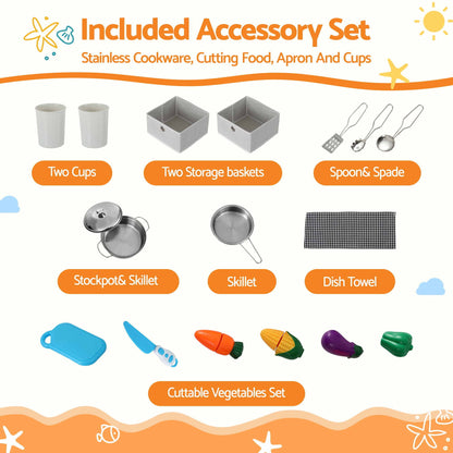 Keezi 112cm Wooden Pretend Kitchen Playset Kids Toy Sink Stove Grey