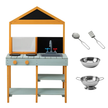 Keezi Kids Mud Kitchen Play Kitchen Toy Kitchen Set with Blackboard 110cm