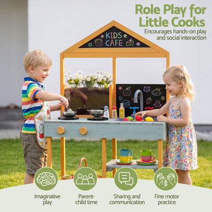 Keezi Kids Mud Kitchen Play Kitchen Toy Kitchen Set with Blackboard 110cm