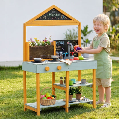 Keezi Kids Mud Kitchen Play Kitchen Toy Kitchen Set with Blackboard 110cm