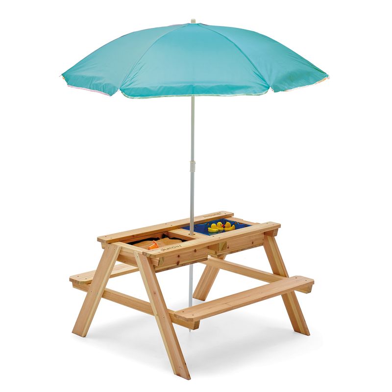 Plum Surfside Sand and Water Table (Natural) with Blue Parasol