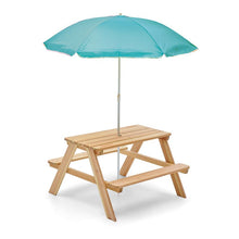 Plum Picnic Table with Blue Parasol (Natural)