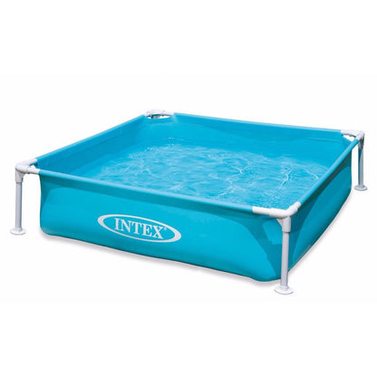 Blue rectangle mini frame pool with white frame and filled water