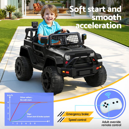 2x Rigo Electric Kids Ride On Car Black Pink Off-Road Ride-On Toy with Remote Control Horn Music