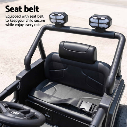 Kids ride-on jeep seat with seat belt and black padded cushions