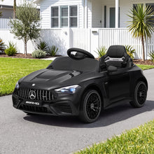 Black kids electric ride-on car with Mercedes-style grille and blue LED headlights
