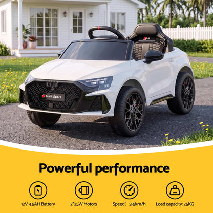 Ride On Car Licensed Audi RS3 Car for Kids 12V Remote Control White