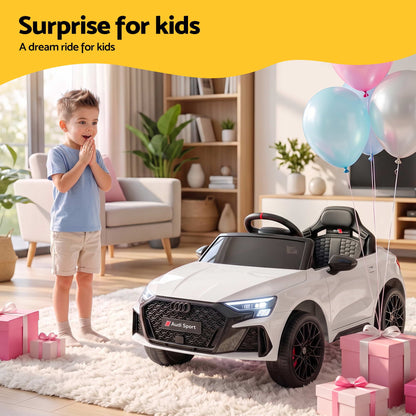 Ride On Car Licensed Audi RS3 Car for Kids 12V Remote Control White