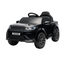 Black Land Rover Discovery kids' electric SUV, front three-quarter view