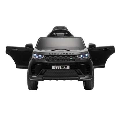 Front view of black ride-on SUV with both doors open