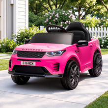 Pink Land Rover Discovery kids' electric ride-on SUV with black seat and wheels