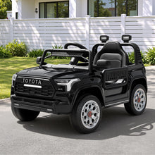 Black Toyota Sequoia TRD Pro ride-on SUV with open sides, roll bars and silver wheels