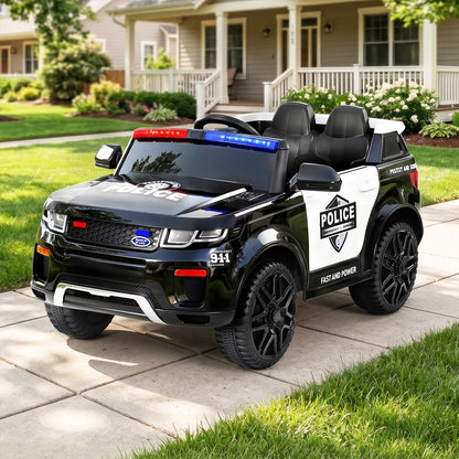 Rigo Kids Electric Ride On Patrol Police Car Horn Music Remote Black