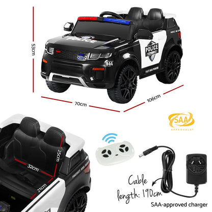 Rigo Kids Electric Ride On Patrol Police Car Horn Music Remote Black