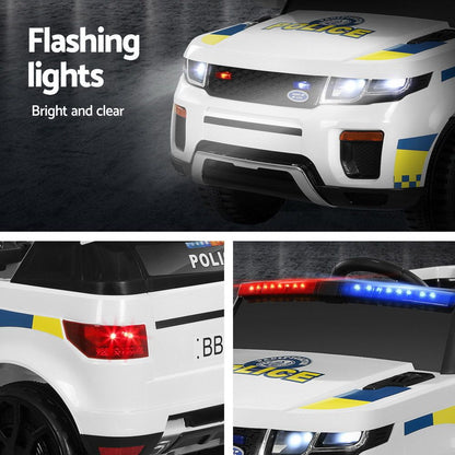 Rigo Kids Electric Ride On Patrol Police Car Horn Music Remote White