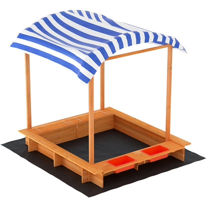 Keezi Kids Sandpit Wooden Sandbox Sand Pit with Canopy Water Basin Toys 146cm