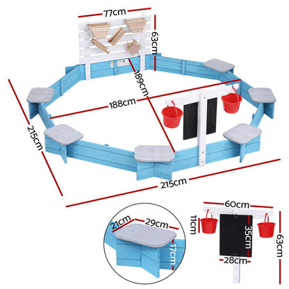 Keezi Kids Sandpit Wooden Round Sand Pit Funnel Bench Seat Beach Toys 215cm