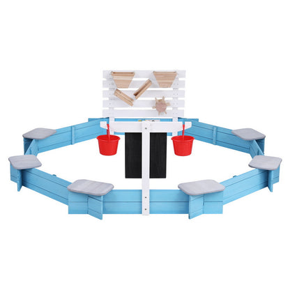 Keezi Kids Sandpit Wooden Round Sand Pit Funnel Bench Seat Beach Toys 215cm