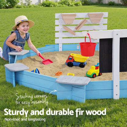 Keezi Kids Sandpit Wooden Round Sand Pit Funnel Bench Seat Beach Toys 215cm