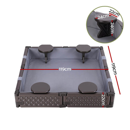 Keezi Kids Sandpit Sandbox With Cover 4 Seats Outdoor Sand Box Brown