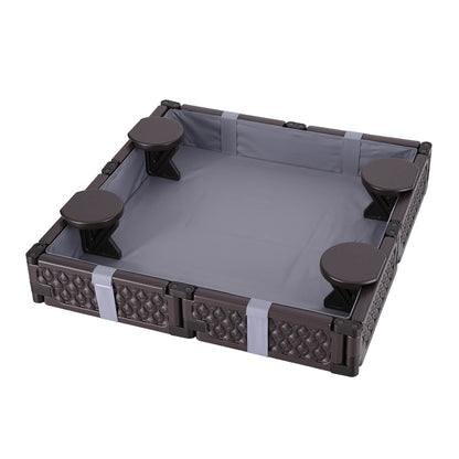 Keezi Kids Sandpit Sandbox With Cover 4 Seats Outdoor Sand Box Brown
