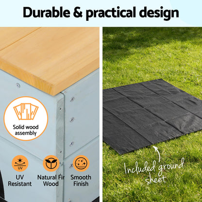 Keezi Wooden Car Sandpit Kids Sandbox Outdoor Play Toy w/ Storage Ground Sheet 120cm