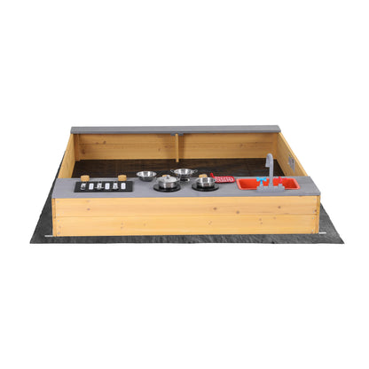 Keezi Wooden Sandpit Sand Pit Outdoor Kids Toy Box Mud Kitchen Sink Storage Bench