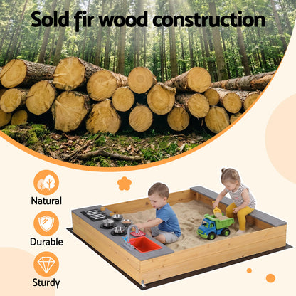 Keezi Wooden Sandpit Sand Pit Outdoor Kids Toy Box Mud Kitchen Sink Storage Bench